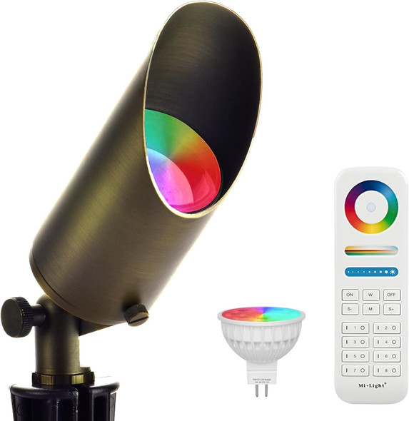 Brass Rgb Landscape Lighting Fixture，Adjustable Color Changing Low Voltage Landscape Lights With Inserted Ground Stake 12V Outdoor Spot Lights For Yard Garden Pathway Lawn Decorative