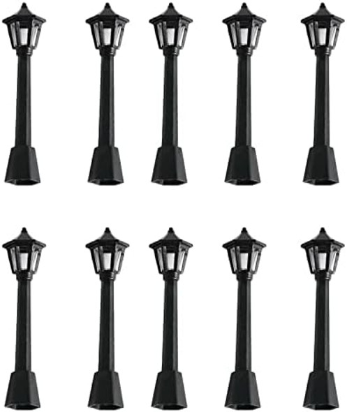 Mini Miniature Street Light Model Railway Train Post Lamps Black Lamp Outdoor Pathway Lantern Post For Dollhouse Decoration Micro Landscape Fairy Garden Lighting Accessories Black 10Pcs