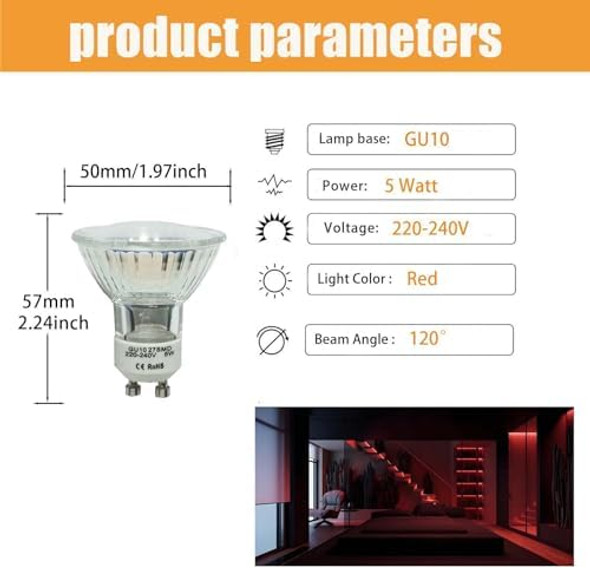 Led Landscape LightsGu10 Red Led Spotlight Bulbs 5W Mr16 Gu10 Base Red Coloured Spot Light Bulb For Wall Washer Lamps Landscape Lighting Decorative Lighting Mood Lighting(4-Pack)