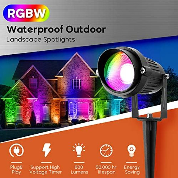 Junview Spotlights - Color Changing Outdoor Led Landscape Lights With Remote Control - 12W Rgb Waterproof (1Pack)