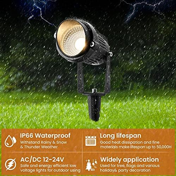 Junview10W Led Low Voltage Landscape Lighting Outdoor 12V Super Warm White Landscape Lighting Waterproof Garden Pathway Lights Wall Tree Flag Spotlights With Spike Stand (10 Pack)