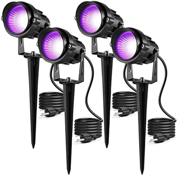 Junview Led Halloween Black Lights 12W Outdoor Blacklight Spotlights With Us Plug Ip66 Waterproof For Dance Party Glow In The Dark Stage Lighting Body Paint Fluorescent Poster Neon Glow(4 Pack)