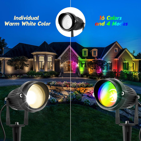 Junview Low Voltage Landscape Lights Rgb Color Changing 10W Warm White Led Landscape Lighting Outdoor Waterproof Garden Pathway Christmas Decorative Spotlights (14Pack With Connectors)