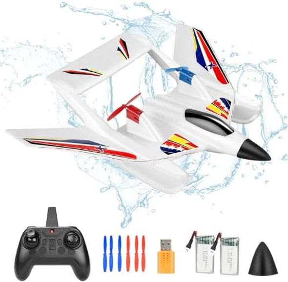 Tri-Phibian Rc Plane For Land Sea & Air 2 Channel Amphibious Glider With 2 Batteries 2.4Ghz Rtf For Adults & Kids Beginners