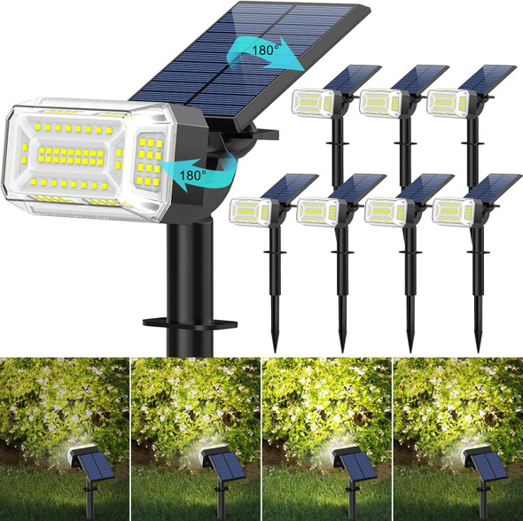 102 Leds Solar Spot Lights Outdoor [ 4 Modes/8 Pack] Solar Spotlights Waterproof Ip65 Adjustable Light & Panel Landscape Flood Powered Lights For Yard Garden Pathway Wall (Cool White)