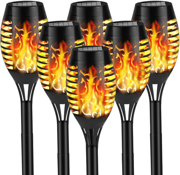 Solar Flame Lights Outdoor 10 Pack Solar Torch Lights With Flickering Flame For Garden Decor - Waterproof Led Torches For Outside Yard Light For Pathway Lawn Patio Halloween Decorations