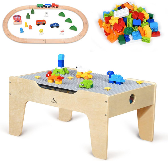 Kid'S All-In-One Activity Play Table With 290 Building Bricks And 30-Piece Wooden Train Set RailwayCarsTrack And Accessories For Toddlers Boys And Girls Children'S Toy Playset Game Desk Kid'S All-In-One Activity Play Table With 290 Building Bricks And 30-Piece Wooden Train Set RailwayCarsTrack And Accessories For Toddlers Boys And Girls Children'S Toy Playset Game Desk