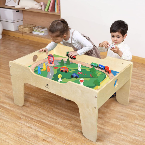 Kid'S All-In-One Activity Play Table With 290 Building Bricks And 30-Piece Wooden Train Set RailwayCarsTrack And Accessories For Toddlers Boys And Girls Children'S Toy Playset Game Desk Kid'S All-In-One Activity Play Table With 290 Building Bricks And 30-Piece Wooden Train Set RailwayCarsTrack And Accessories For Toddlers Boys And Girls Children'S Toy Playset Game Desk