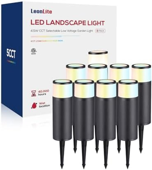 Leonlite 8-Pack 4.5W Led Landscape Bollard Path Lighting 5Cct Low Voltage Landscape Lights 2700K/3000K/3500K/4000K/5000K Selectable Outdoor Pathway Light Die-Cast Aluminum Housing Fcc Etl Listed