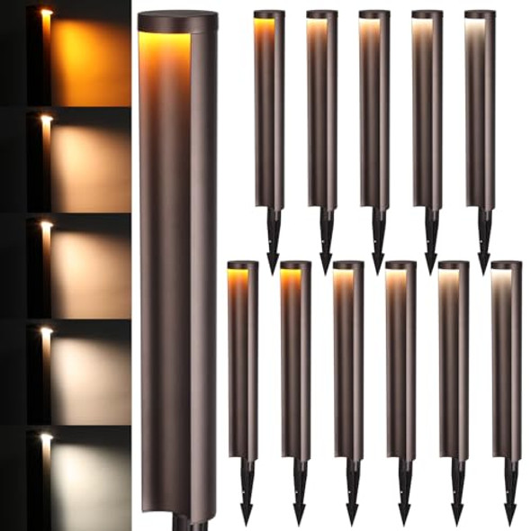 Leonlite 12-Pack 5Cct Low Voltage Pathway Lights 5W 12-24V Wired Led Landscape Lighting For Yard Sidewalk Ip65 Waterproof Path Light Die-Casted Aluminum 1800K/2700K/3000K/4000K/5000K Etl