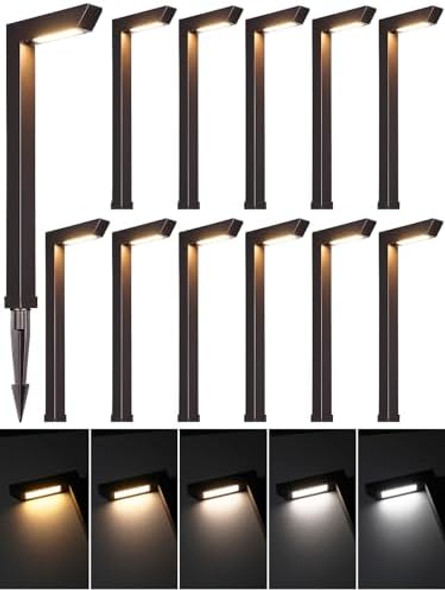 Leonlite 12 Pack 5Cct Led Low Voltage Landscape Pathway Light 2700K/3000K/3500K/4000K/5000K Waterproof Sidewalk Lights Wired Cri90 Etl Listed Aluminum Housing 5W 16.2In Oil Rubbed Bronze