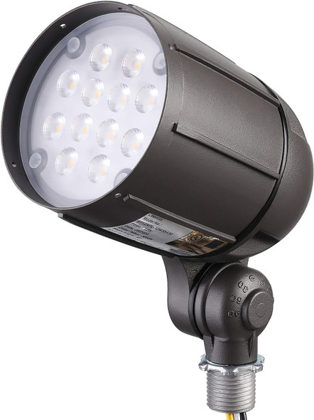 Leonlite 12W Led Bullet Flood Light With Knuckle Mount 80W Eqv. 1550Lm 100-277V Commercial Outdoor Weatherproof Landscape Light Flag Pole Light Ul-Listed 3000K Warm White Bronze
