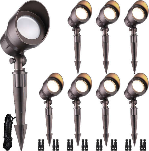 Leonlite 8-Pack Low Voltage Led Landscape Spotlight 5W 12V Pathway Lights Outdoor Cri90 Aluminum Spot Lights For Garden Etl Listed Ip65 Waterproof 3000K Warm White Oil Rubbed Bronze