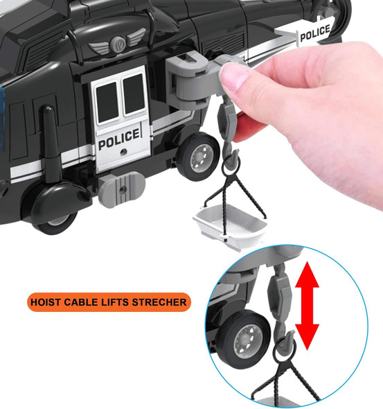 Liberty Imports Police Rescue Helicopter Friction Powered Toy Vehicle For Boys Push And Go Chopper With Pretend Play Action Lights And Sounds