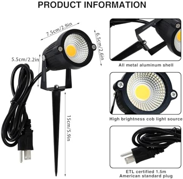 Landscape Lighting 5W Spotlight Outdoor 3000K Warm White Landscape Spotlights Ip65 Waterproof Outdoor Lighting Led Landscape Lights With Aluminum Case 2 Pack
