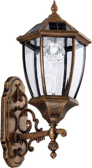 Solar Wall Lamp With Light Sensor Waterproof Outdoor Led Hexagonal Light Fixture For Garage Front Porch Fence Yard Bronze