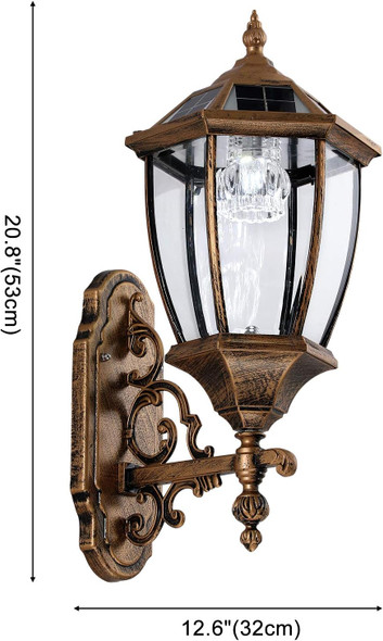 Solar Wall Lamp With Light Sensor Waterproof Outdoor Led Hexagonal Light Fixture For Garage Front Porch Fence Yard Bronze