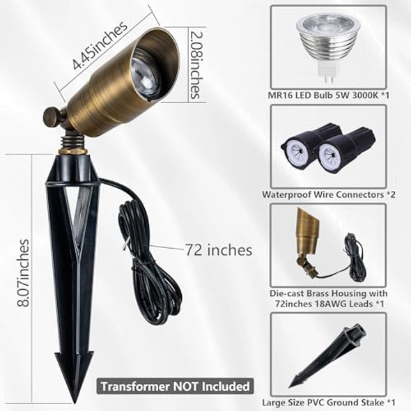 Lumstory Brass Solid Landscape Light Low Voltage 12V Outdoor Brass Landscape Spotlights With 5W Mr16 Bulb 3000K Warm White Ip65 Waterproof Up Light Landscape Lighting For Garden Yard Pathway