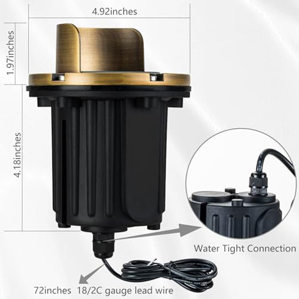 Lumstory 4-Pack Brass Well Lights 12V Low Voltage Landscape Lighting Outdoor Led Landscape Ground Light With 5W Mr16 Gu5.3 Bulb 3000K Warm White For Path Deck Garden (Shield Top)