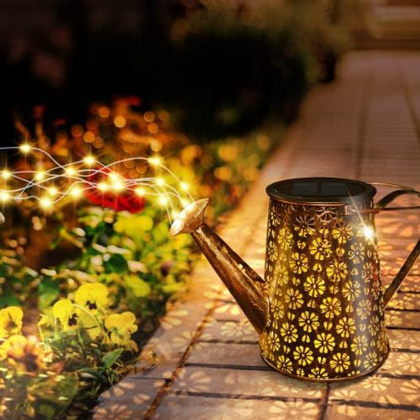 Outdoor Solar Watering Can With Lights Garden Decor Large Solar Powered Lanterns Hanging Waterproof Led Decorative Retro Metal Kettle String Lights For Table Yard Pathway Walkway Gardening s