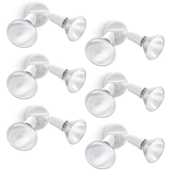 Lutec 2 Pack Adjustable Twin Par Holder Outdoor Flood Lights Switch Controlled Security Lights Floodlights Fixture Waterproof Exterior Max 300 Watt Par38 Flood Light For Garage Yard Porch-White