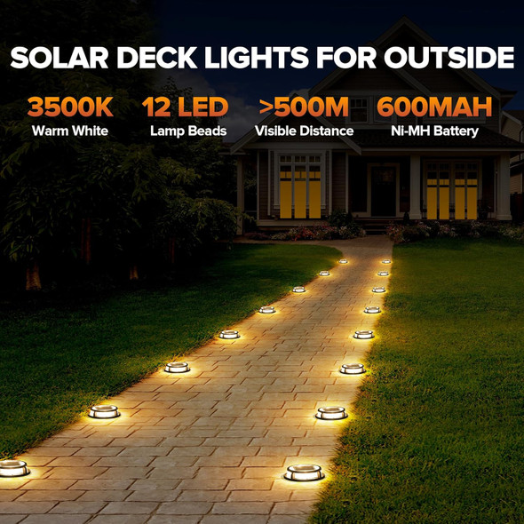 Lutec 4 Pack Solar Driveway Lights 12 Leds Ip67 Waterproof Outdoor Solar Dock Driveway Marker Lights For Step Sidewalk Pathway Patio Garden(Warm White)