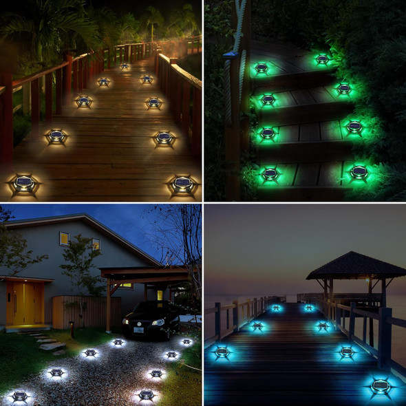 Solar Deck Light Outdoor 12 Pack 9 Colors In 1 Solar Driveway Dock Lights Ip67 Waterproof Solar Powered Outdoor Light Rgb Step Lights For Outside Garden Yard Fence Stair Sidewalk Pathway Walkway
