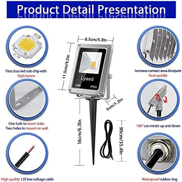 10W Low Voltage Led Landscape Lights Bowfishing Lights Warm White 12V Spotlights For Garden Pathway Yard Lawn Wall Trees Lighting Outdoor Spotlight With Spike Stand(10 Pack)