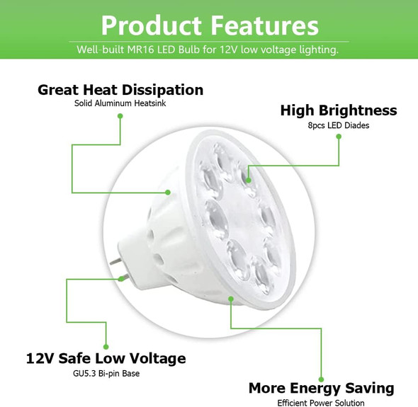 Mr16 Led Bulbs Landscape Low Voltage Spotlights 35W/50W Halogen Replacements. 5W Warm White 2700K-3000K 12V Gu5.3 Bi-Pin Base For Outdoor Accent Lighting Indoor Track Lights 6-Pack Mr16 Led Bulbs Landscape Low Voltage Spotlights 35W/50W Halogen Replacements. 5W Warm White 2700K-3000K 12V Gu5.3 Bi-Pin Base For Outdoor Accent Lighting Indoor Track Lights 6-Pack