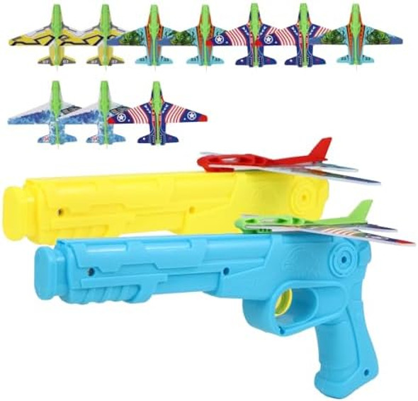 Manmel 12 Pack Airplane Launcher Toys For Kids 2 Launchers And 10 Foam Glider Indoor Outdoor Flying Toys For Boys Girls 4-8 Years Old Plane Party Favors Birthday s For Toddlers