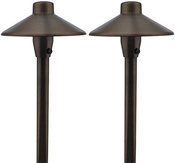 Marslg Brs1 Etl-Listed Solid Brass Low Voltage Landscape Accent Path And Area Light With 6.5" Shade And 18" Stem In Antique Brass Finish Ground Spike And G4 Led Bulb (2-Pack) 36Pl01Bsx2