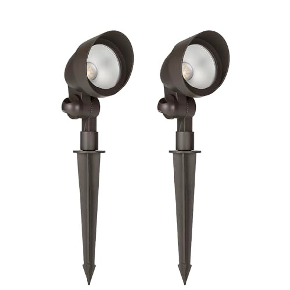 Maxxima Led Low-Voltage Landscape Light Fixture Garden Pathway Outdoor Lights 300 Lumens 3000K Warm White Hardwired Spotlight Adjustable Head For Yard 5W 12-24V Ac/Dc Weather Resistant Brown 2-Pack