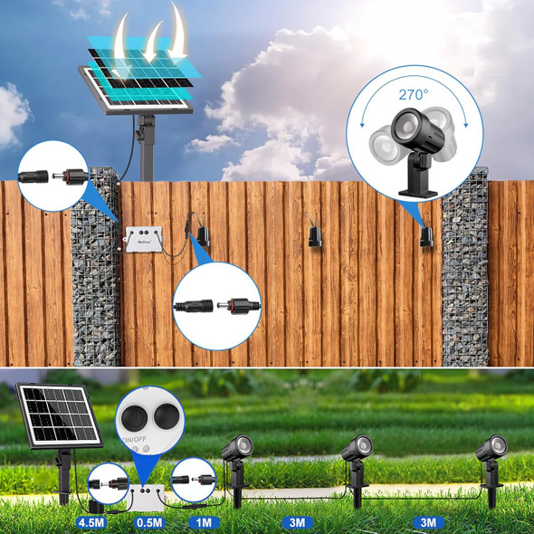 Meihua Solar Spot Lights Outdoor 6 In 1 Solar Landscape Spotlights 2700K Warm White 3 Lighting Modes & 3 Brightness Ip66 Waterproof Spotlights Outdoor Garden For Pathway Driveway Yard Tree