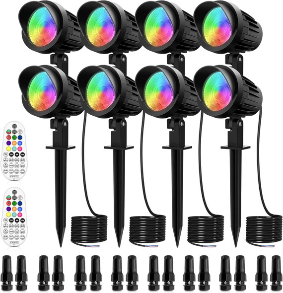 Meikee 7W Rgb Landscape Lights Dc/Ac 12V 24V Low Voltage Landscape Lighting Rgb Color Changing Spot Lights Ip66 Waterproof For Christmas Halloween Decoration 8 Packs