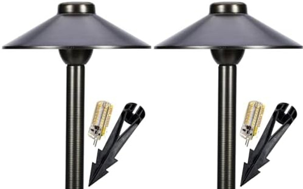 Led Pathway 125 Landscape Light (2 Pack) 12V Solid Brass Low Voltage Led Light G4 3.5W 2700K Bulb Included Outdoor Mushroom Security Garden Patio Deck Pool Area Light For Beautiful Bright Long Lasting