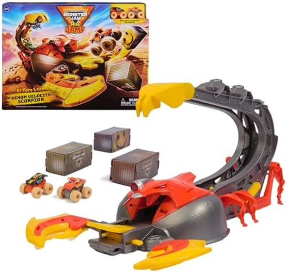 Monster Jam Mini El Toro Loco Venom Velocity Scorpion Playset 2 Exclusive Die-Cast El Toro Loco And Max-D Monster Truck Kids Toys For Boys Ages 3 And Up