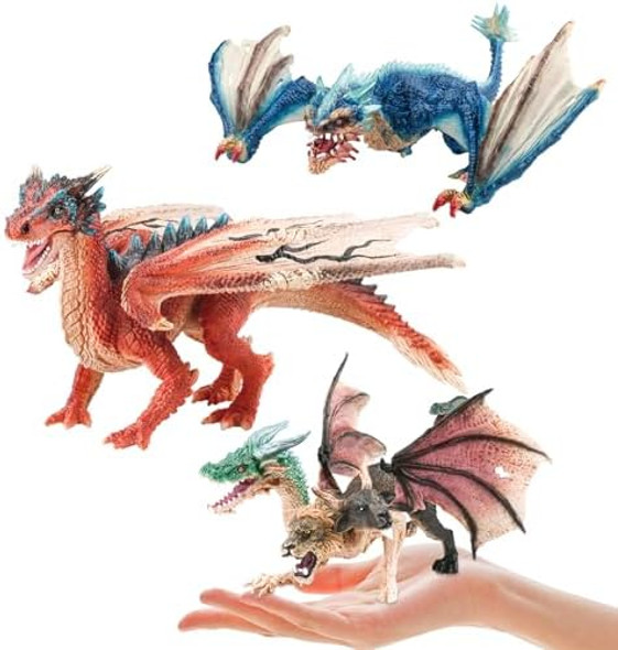 Mostop Dragon Toy Figures 9’’ Realistic Battle Dragon Toys 3 Pcs Ancient Flying Dragon Figurines Plastic Fire Creature Dragon Models DecorationDragon Action Figure Kids Toys For Boys Girls Age 3+ Mostop Dragon Toy Figures 9’’ Realistic Battle Dragon Toys 3 Pcs Ancient Flying Dragon Figurines Plastic Fire Creature Dragon Models DecorationDragon Action Figure Kids Toys For Boys Girls Age 3+