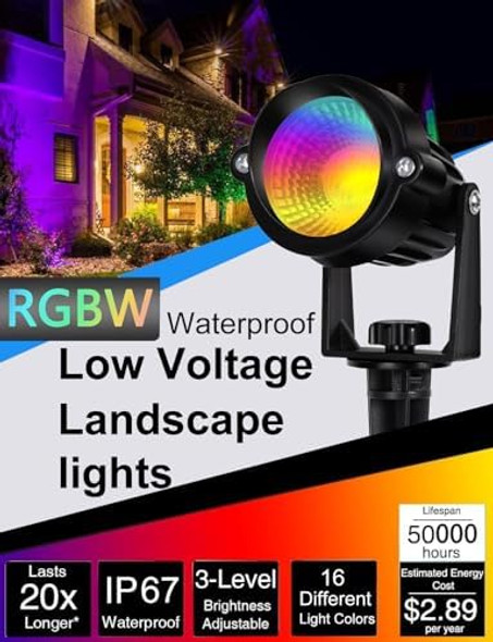 12W Rgb Color Changing Landscape Lights Low Voltage Led Landscape Lighting Remote Control Spotlight Waterproof Garden Pathway Christmas Decorative Lights Outdoor 20 Pack With Connector