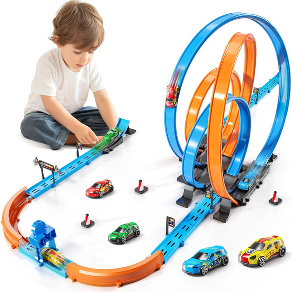 Car Race Track Sets For Kids 3 4 5 6 7 8 9 Years Old - Toy Car Track Set For Boys 3-5 6-8 8-12 Racing Game With 4 Small Cars Boys Toy s For Boys Girls 3-8