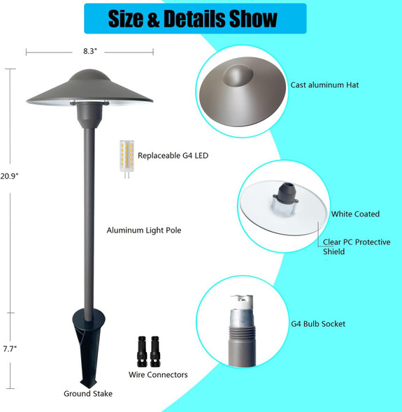 Low Voltage Pathway LightsCast Aluminum Landscape Lighting Path Light Garden Driveway Walkway Lighting 12-24V Replaceable G4 Led Bulb Wire Connectors Included 2-Pack Black Finish Round Hat