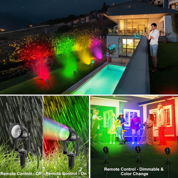 1500Lm Led High Brightness Outdoor Landscape Lighting 15W Rgb Color Changing Landscape Lights Remote Control Spot-Lights With Plug In Ip66 Waterproof Flood Light For Garden-4 Packs