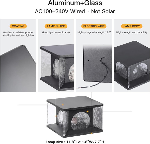 Hard Wired Outdoor Post Lights Modern 11.8" Column Light Electric Large Pillar Lamp Waterproof 3000K Luxury Led Fence Cap Lantern Exterior Landscape Lighting For Garden Patio Yard Decoration