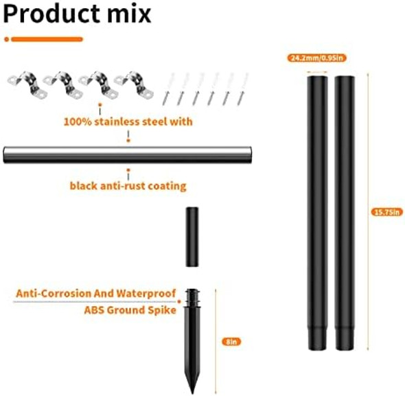 14 Pcs Path Light Steel Pole Extension With Replacement Stakes And Joint Kits Connector For Solar Flame Torches 47" Extension Makes Garden Lights Outdoor Torch Lights Taller