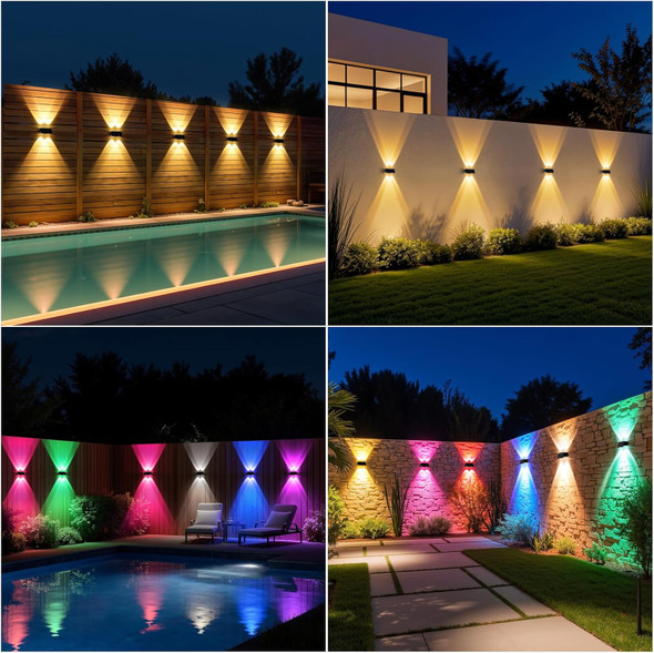 Niorsun Solar Fence Lights12 Pack Deck LightLed Outdoor Lights 3000K/4500K/6000K+ Rgb Up & Down Wall Lights WaterproofSolar Powered Light For Backyard/Pool/Railing/Patio/Porch/Step