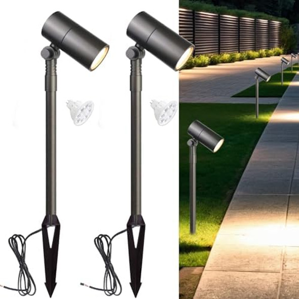 Low Voltage Landscape Path Light Kits Lights Paths And Garden Bed Also Be Used For Uplights Light Up Walls And Trees Cast Aluminum Body 5W 12V Mr16 Led Bulb And Abs Stake 2-Pack