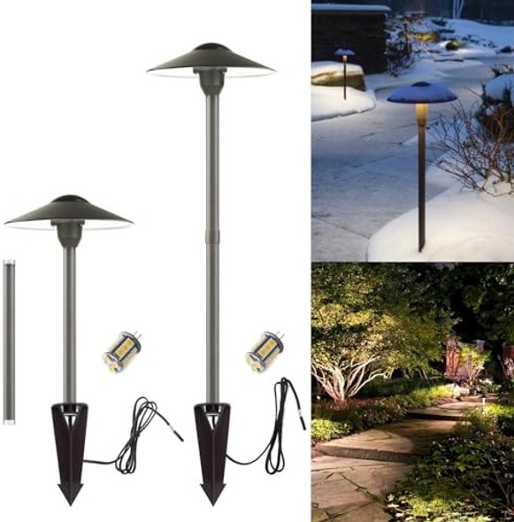 Low Voltage Landscape Path Lights Aluminum Pathway Area Light Replaceable 3W Warm White G4 Led Bulb Extended Pole And Stake Included For Low Voltage Landscape Lighting 2-Pack