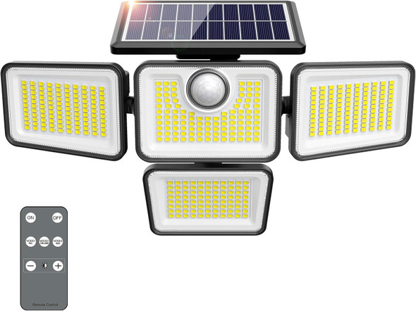 4500Lm Solar Lights Outdoor 4 Adjustable Heads Motion Sensor Lights 3 Mode 6500K Ip65 Waterproof Solar Security Wall Lights Remote Control Flood Lights Graden Outside Backyard 2 Pack