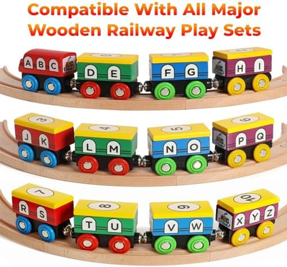 Wooden Train Set Abc Magnetic Trains For Toddlers 12 Pieces Compatible With All Train Track Accessory Sets Alphabet And Numbers Toy Trains For Boys And Girls Wooden Train Set Abc Magnetic Trains For Toddlers 12 Pieces Compatible With All Train Track Accessory Sets Alphabet And Numbers Toy Trains For Boys And Girls