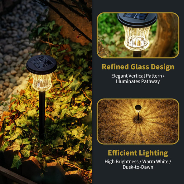 Glass Solar Pathway Lights Outdoor Waterproof Decor Landscape Lighting With Modular Design 3000K Led Auto On/Off Solar Stake Light For Yard Garden Driveway Walkway Lawn Warm White (3 Pack)