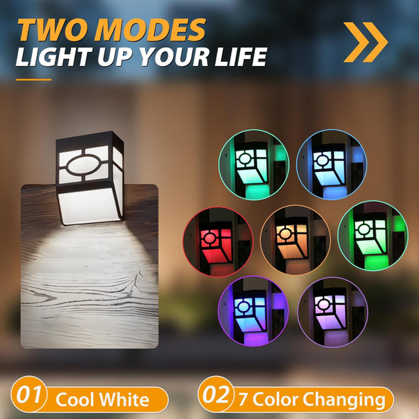 Otdair Solar Lights Outdoor Waterproof 2 Modes Decorative Led Solar Fence Lights Deck Light For Fence Deck Patio Yard Pathway Front Door Warm White/Multicolour Changing 8 Pack